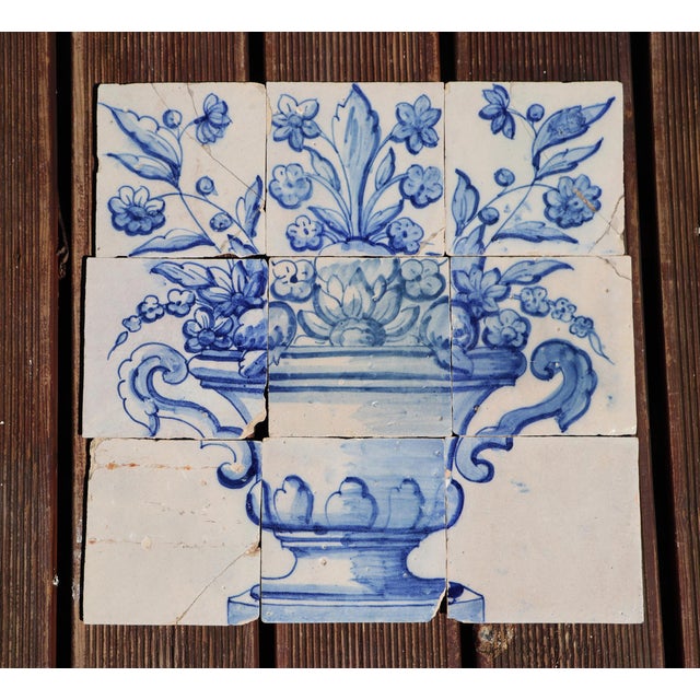 Circa: 18th Century. Country: Portugal. Material: Earthenware, Tin-glazed pottery. Item condition: Four tiles with...