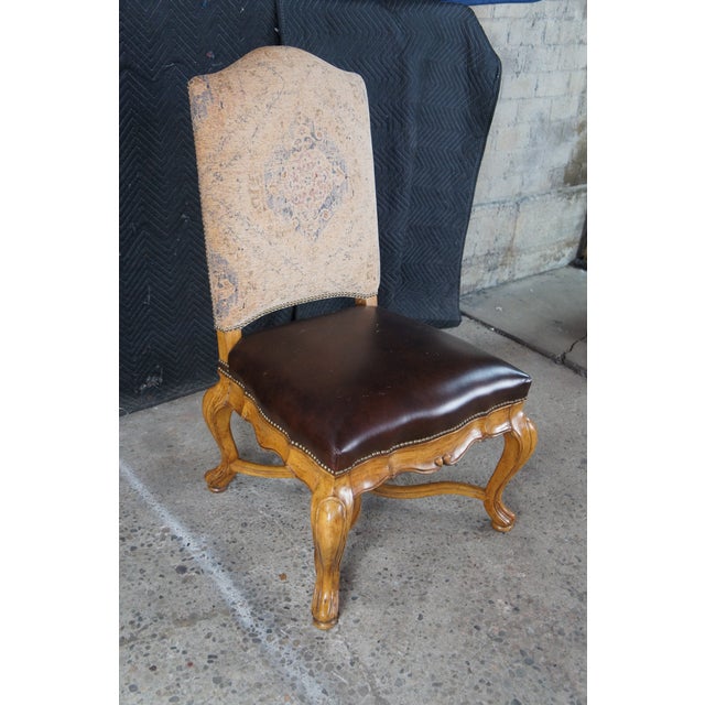 8 Thomasville Italian Hills of Tuscany Bibbiano Leather Nailhead Dining Chairs For Sale - Image 6 of 13
