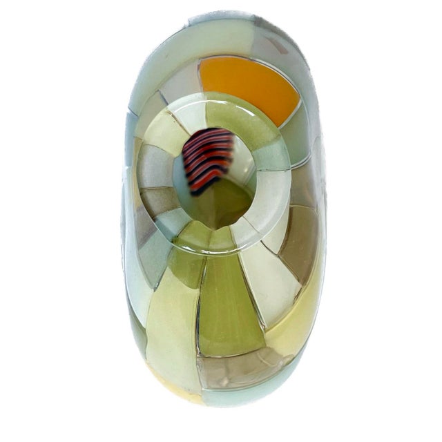 Signed Vintage Robin Mix Patchwork Glass Vase For Sale - Image 9 of 10