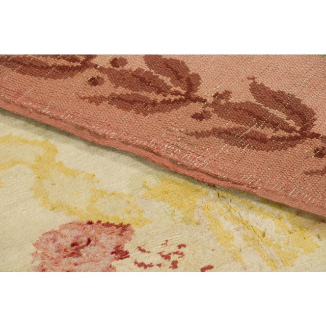 Textile Antique Savonnerie Floral Wool Rug in Beige & Pink by Rug & Kilim, 1920-1929 For Sale - Image 7 of 9