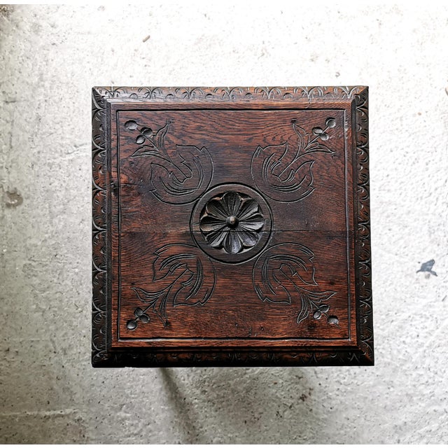 Antique Plant Stand with Carved Portraits in Oak, 1890s For Sale - Image 10 of 14