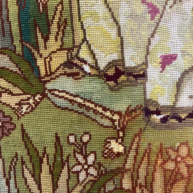 1920s 1920’s Hand Done Arts & Crafts Large Needlepoint Woman & Her Dogs Tapestry For Sale - Image 5 of 7