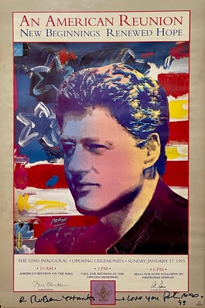 Peter Max, Vintage Poster President Bill Clinton Pop Art Hand Signed Peter Max Lithograph, 1993