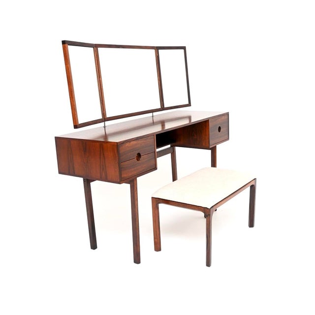 A smart and extremely well made Danish vintage dressing table and stool by Kai Kristiansen for Aksel Kjersgaard. This was...