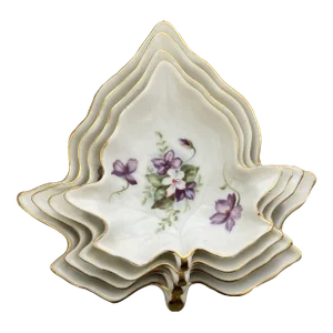 Vintage Lefton Leaf-Shaped Stackable Floral Dishes - Set of 4
