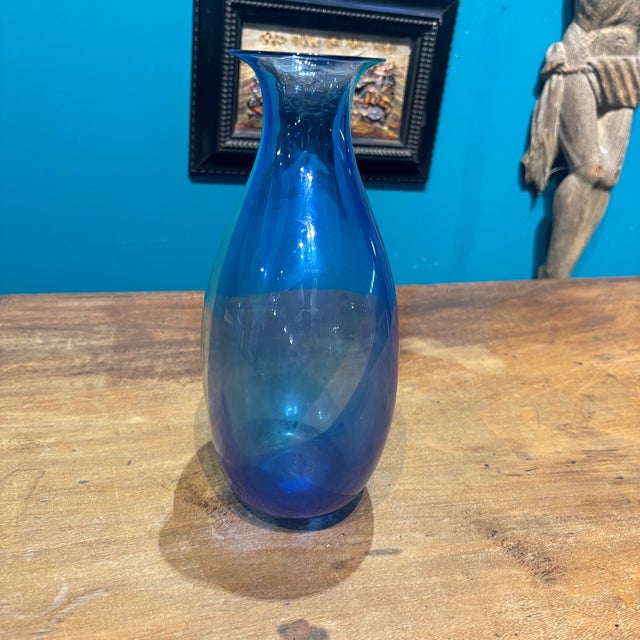 Glass Mid-Century Two-Tone Murano Glass Flask in Green and Blue by Archimede for Seguso, 1950 For Sale - Image 7 of 10
