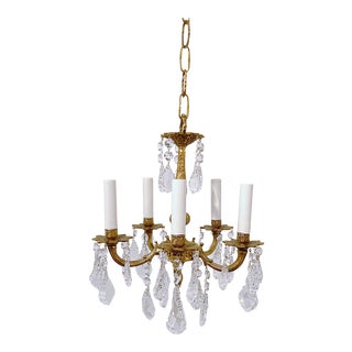 1960s Spanish Brass Chandelier With Pendalogue Crystals For Sale