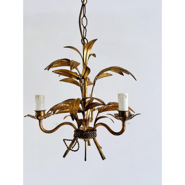 1950s French Gilt Palm Leaf Chandelier, 1950 For Sale - Image 5 of 15