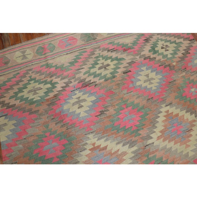 Mid-Century Modern Vintage Bright Pink Turkish Kilim - 6'8" x 9'3" For Sale - Image 3 of 10