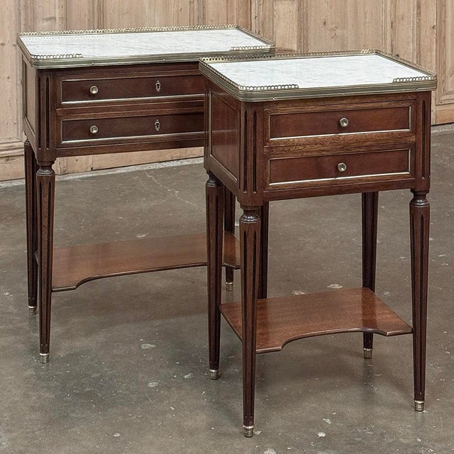 Antique French Directoire Mahogany End Table with Carrara Marble will make a delightful addition to your room, providing...