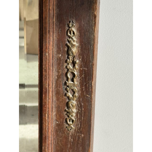 Antique Mirror in Brown Oak with Beveled Glass and Keyhole Escutcheon, 1980s For Sale - Image 10 of 16