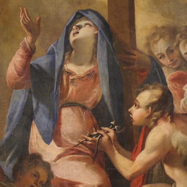 17th Century Italian Artist, Madonna of Sorrows with Angels, 1680, Oil on Canvas For Sale - Image 5 of 16