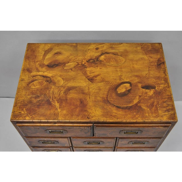 English Vintage Italian Olive Wood Veneer Campaign Chest of Drawers Cabinet Side Table For Sale - Image 3 of 18