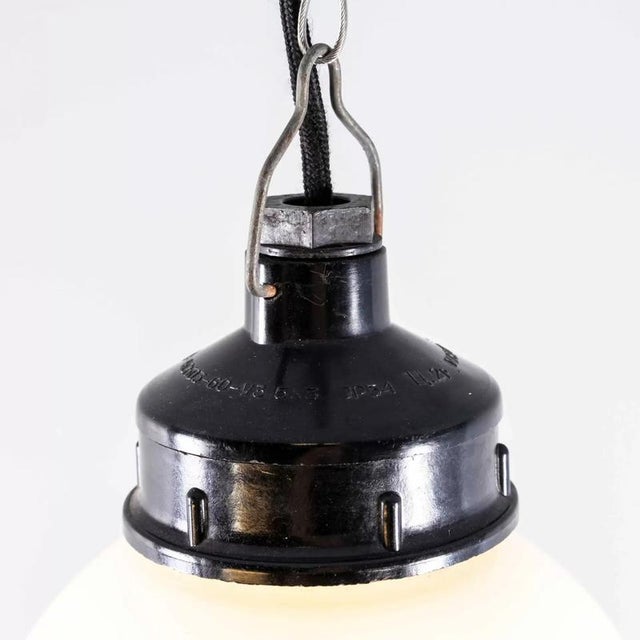 Small Industrial Opaline Globe Pendant Lamp, 1940s For Sale - Image 4 of 17