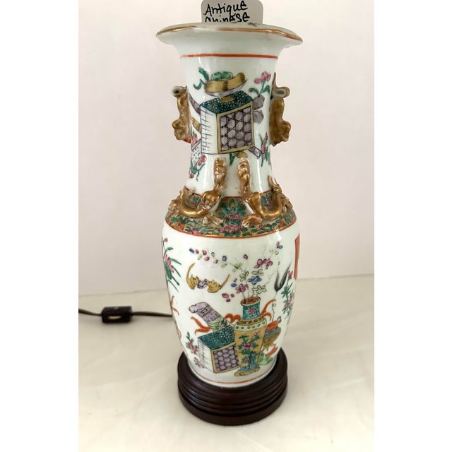 Antique Chinese Famille Porcelain Lamp For Sale In Detroit - Image 6 of 6