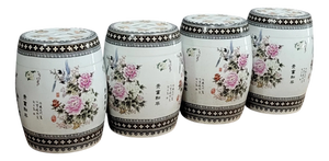 Asian Painted Porcelain Stools with Floral and Calligraphy Decorations, Set of 4