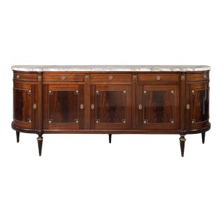 French Louis XVI Style Marble Top Sideboard Credenza For Sale