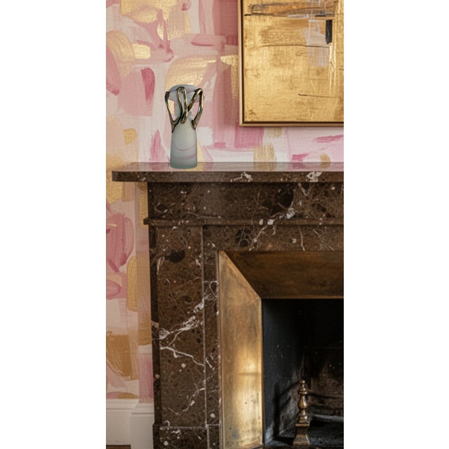 Dale Chihuly Art Glass Pink Satin and Abstract Metal Looped Vase by Artist Vasile Tubi Vădan For Sale - Image 4 of 18