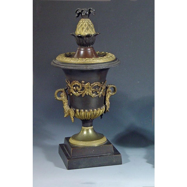 English English Regency Bronze & Ormolu Pineapple Topped Urns With Reversible Candlestick Tops For Sale - Image 3 of 6
