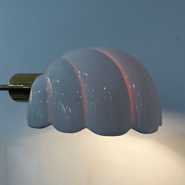 1970s Italian Ceramic Clam Shell Shade Tommaso Barbi Adjustable Brass Floor Lamp Set For Sale - Image 10 of 12