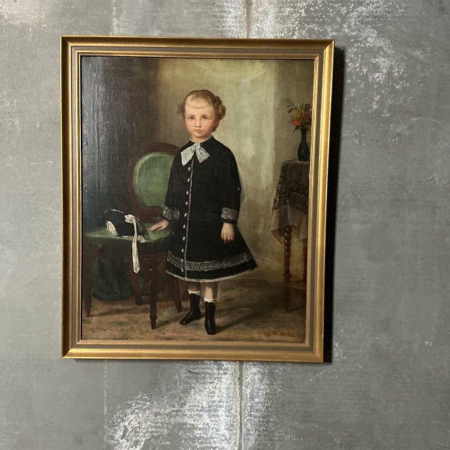 Black W. Halm, Young Girl, 1890, Oil Painting on Canvas For Sale - Image 8 of 8
