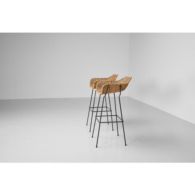 1950s Set of Metal and Wicker Bucket Stools, 1950 For Sale - Image 5 of 13