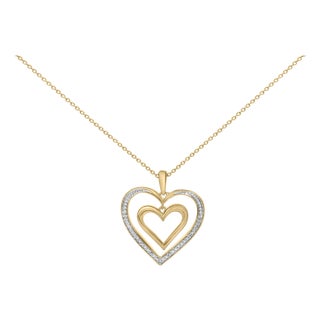 Gold Vermeil Diamond Accent Double Heart Pendant Necklace For Sale
