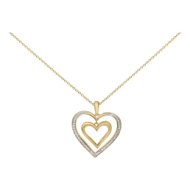 Gold Vermeil Diamond Accent Double Heart Pendant Necklace For Sale