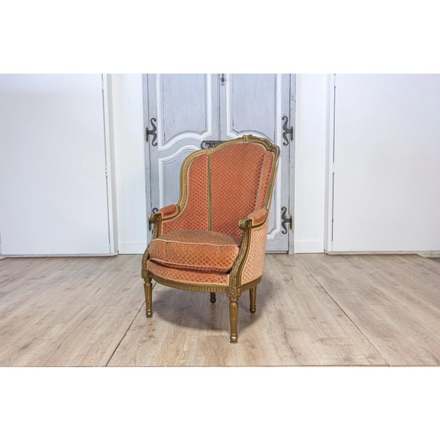 French Louis XVI Style Gilded Wood Bergères Chairs with Carved Décor - a Pair For Sale - Image 10 of 12
