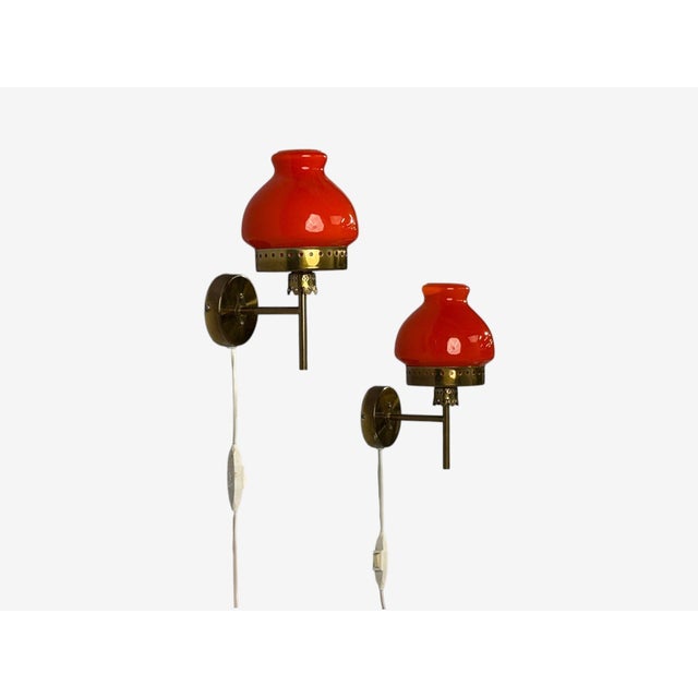 1970s Örsjö Industri Ab, Wall Lights, Brass, Orange Glass - Pair For Sale In New York - Image 6 of 11