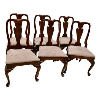 Late 20th Century Hickory Chair Furniture Co Mahogany Queen Anne Dining Chairs - Set of 6 For Sale