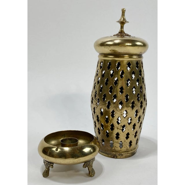 Metal Vintage Brass Filigree Incense Burner For Sale - Image 7 of 8