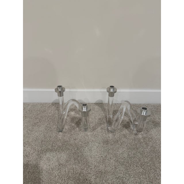 One pair of Dorothy Thorpe style twisted lucite twisted candlestick holders