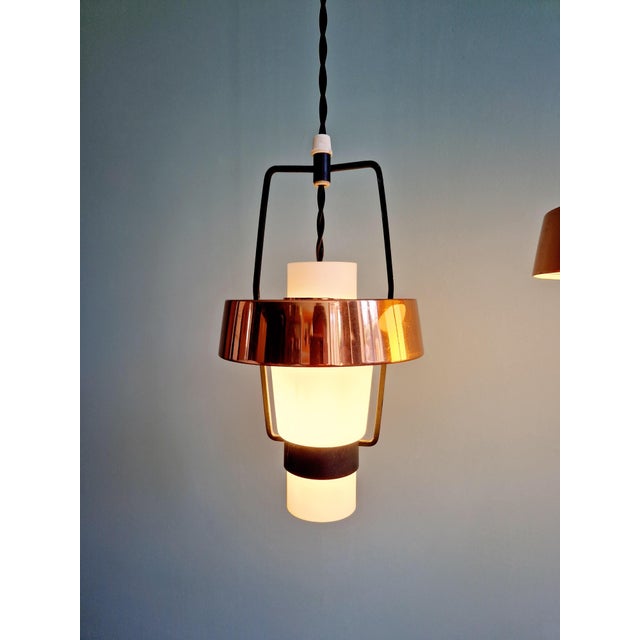 Black Scandinavian Pendant Lights in White Opaline and Copper Metal, 1960s, Set of 3 For Sale - Image 8 of 18