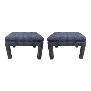 Mid 20th Century Blue Tweed Ottomans - a Pair For Sale