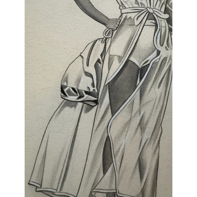 American 1940s Original Signed Graphite Illustration of Young Woman With Ball, 11.75 X 8.75 In. For Sale - Image 3 of 6