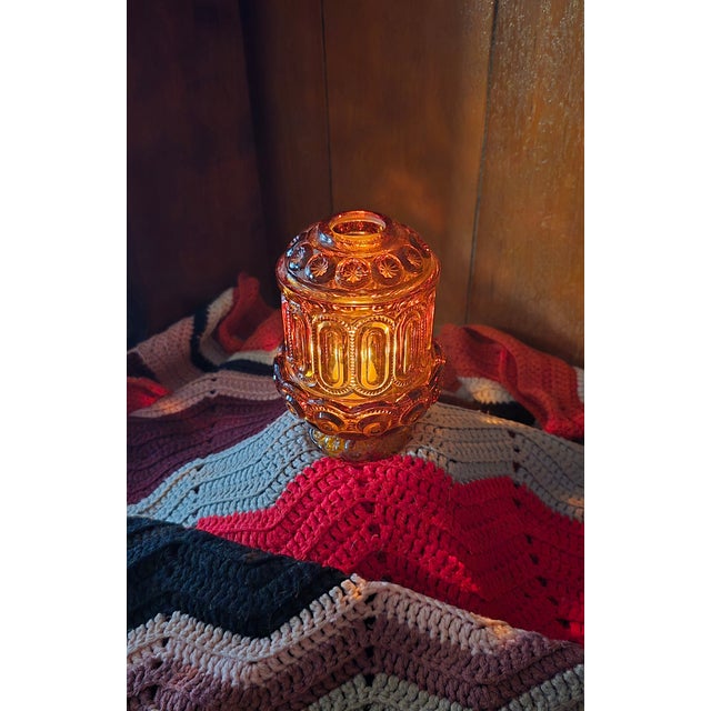 Vintage L.E. Smith "Moon's and Star's" Amber glass Fairy Lamp. -2- piece Pristine condition. Add a warm mid- century glow...