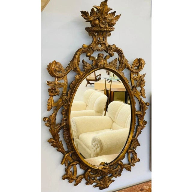 1960s Single Giltwood Italian Floral Motif Mirror, Wall / Console / Pier, Italy, 1960s For Sale - Image 5 of 13