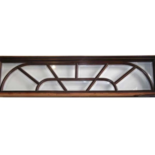 Vintage Large Solid Mahogany and Beveled Glass Door Transom Window For Sale - Image 4 of 7