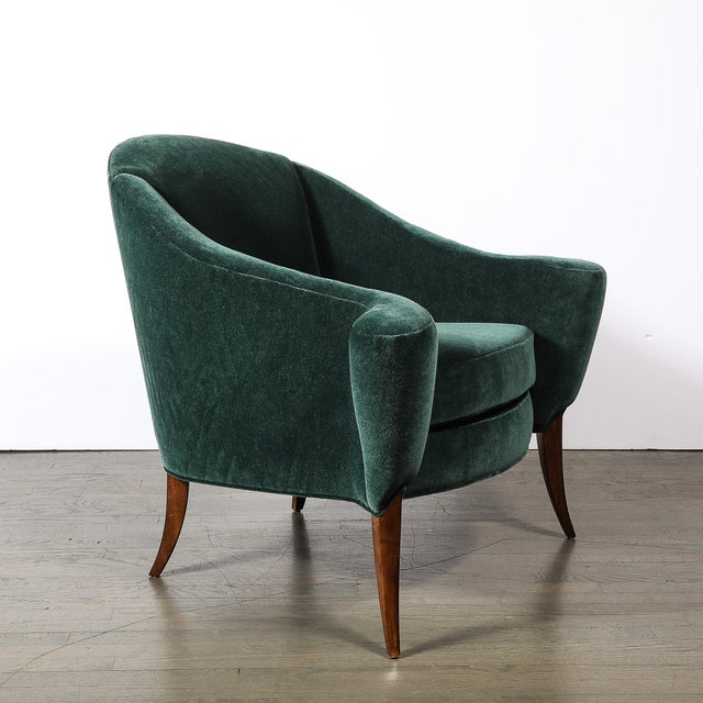 Art Deco Scroll Form Lounge Chair W/ Walnut Supports in Viridian Velvet Mohair For Sale - Image 14 of 18