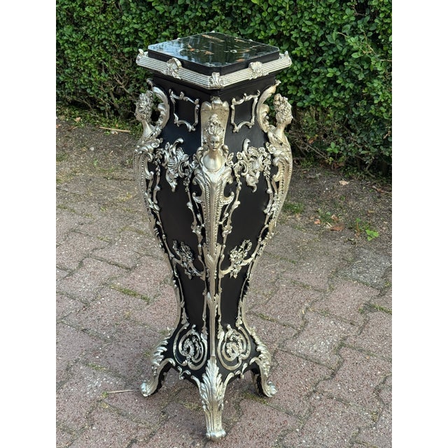 1980 Italian Baroque Black Silver Resin Pedestal 1pc For Sale - Image 11 of 13