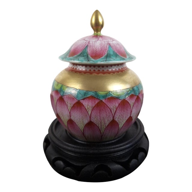 Chinese Porcelain Lotus Flower Lidded Urn For Sale