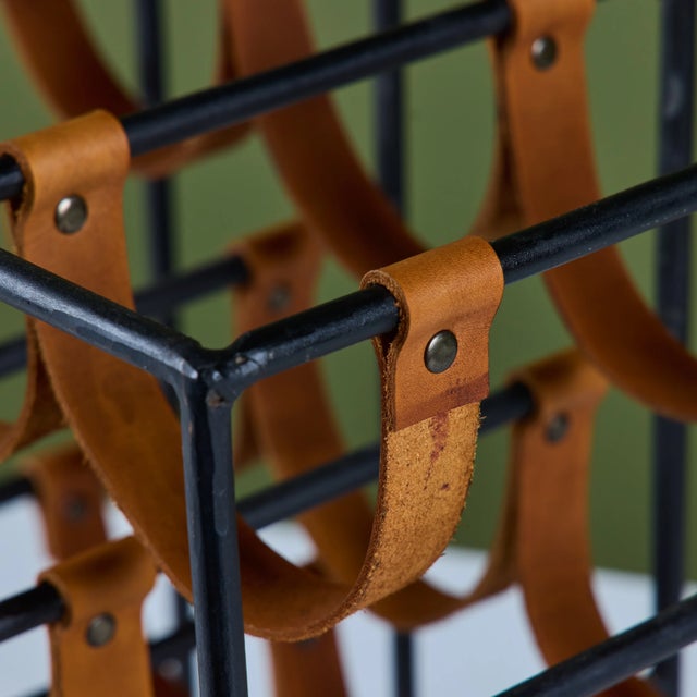 Mid 20th Century Arthur Umanoff Wrought Iron and Leather Wine Rack For Sale - Image 13 of 17
