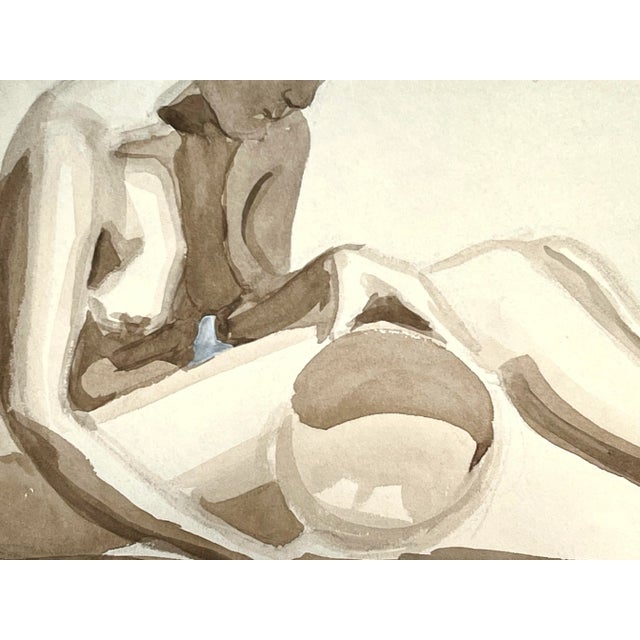 1920s Original Vintage Watercolor Painting of a Nude Hopi Native American Indian With Pottery by Anne Neumark 1929 For Sale - Image 5 of 8