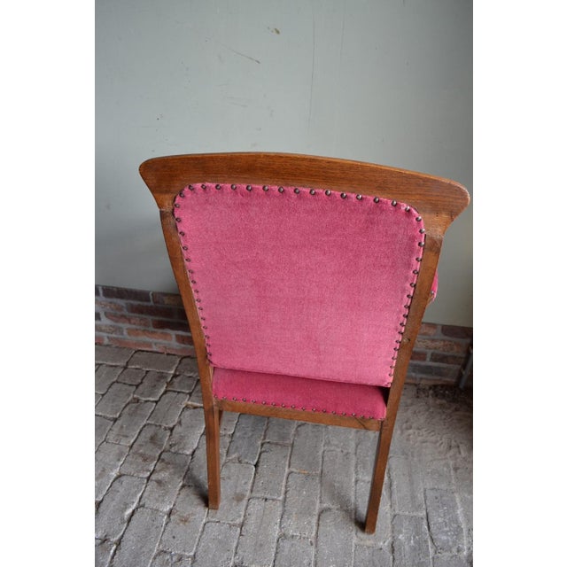 Art Deco Oak Armchair with Red Velvet For Sale - Image 5 of 8