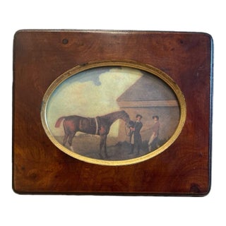 Vintage George Stubbs "Eclipse" Horse Print in Burl Wood Oval-Cut Frame - Miniature For Sale