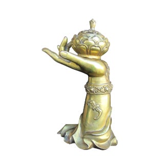 Chinese Brass Buddha Hand Lotus Incense Burner For Sale