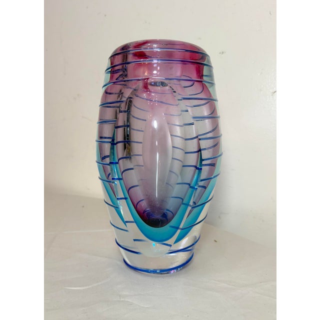 Glass High Quality Vintage Hand Blown Italian Murano Signed Art Studio Glass Vase For Sale - Image 7 of 14