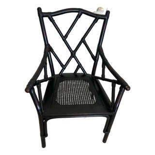 Mid 20th Century Chinese Chippendale Style Black Faux Bamboo Armchair For Sale
