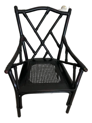 Mid 20th Century Chinese Chippendale Style Black Faux Bamboo Armchair